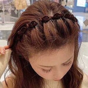 Brown Velvet Hairbands with Braided Clips for Side Bangs